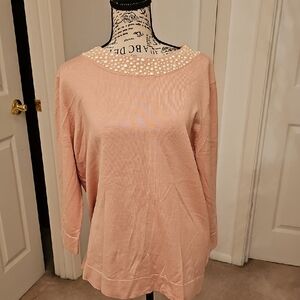Calvin Klein Blush Top with Pearl Accents